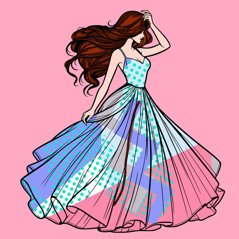 realistic woman with dress flowing in the wind