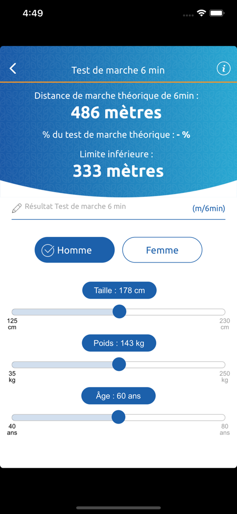 Medical calculator for 6-minute walk test results