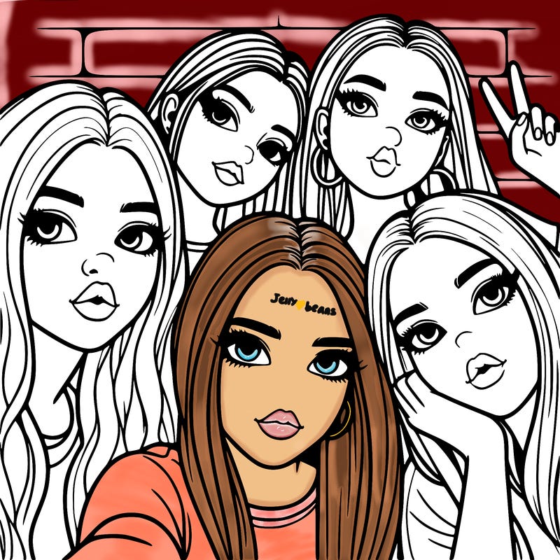 group of teen girls friends y2k up close in a selfie