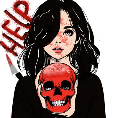 realistic girl holding a skull