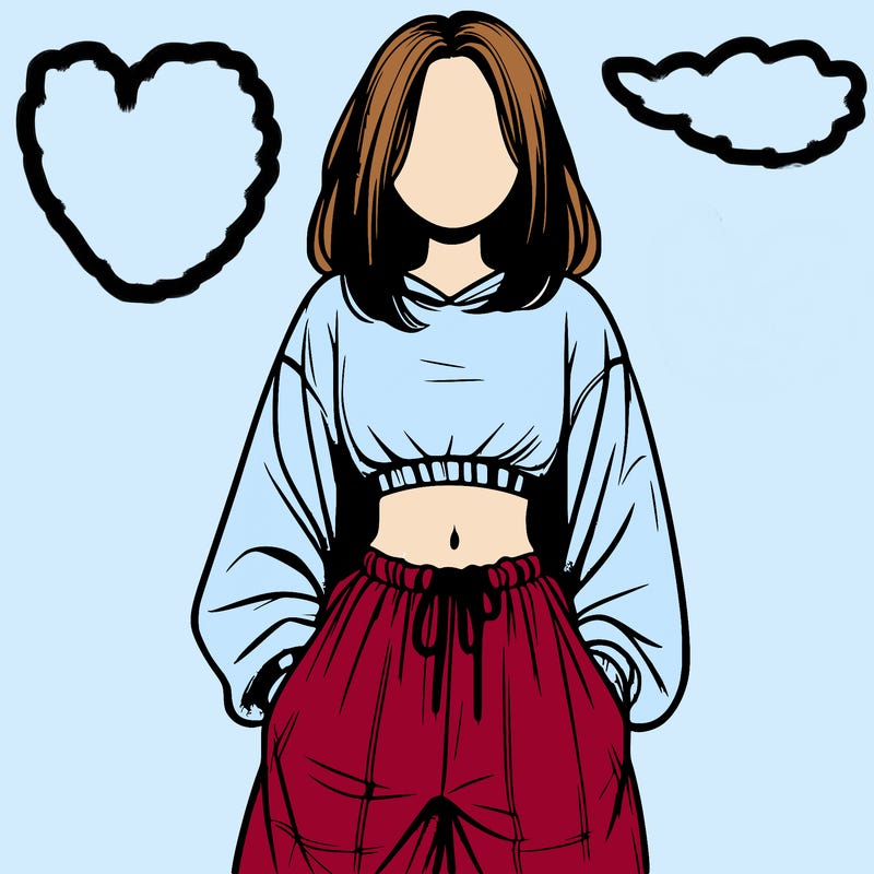 realistic girl faceless with baggy pants and a crop top