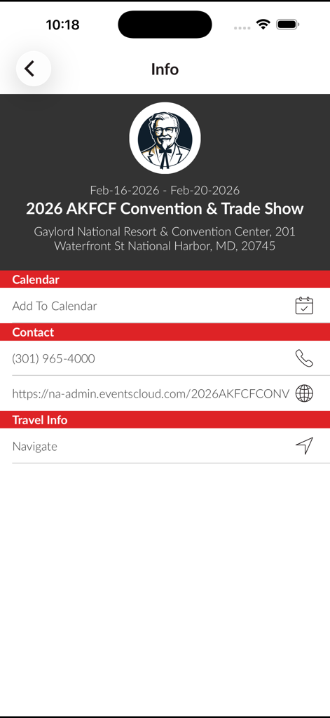 Information screen for the 2026 AKFCF Convention and Trade Show with event dates and location details