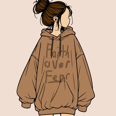 realistic girl with a oversized sweatshirt on and a bun