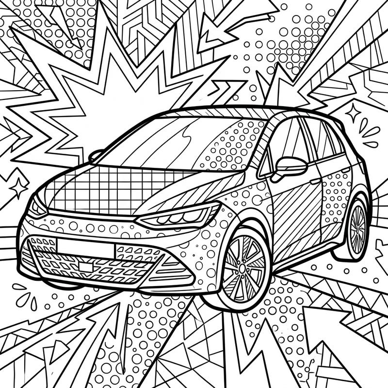 Unleash your artistic flair with this exciting Pop Art hatchback coloring page. Dive into a world of bold lines and eye-catching patterns as you bring this modern car to life with your favorite colors.