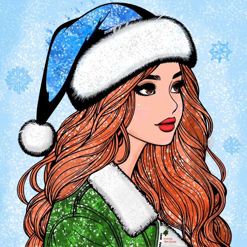 realistic girl in santa hat