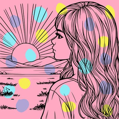 realistic girl staring at sunset