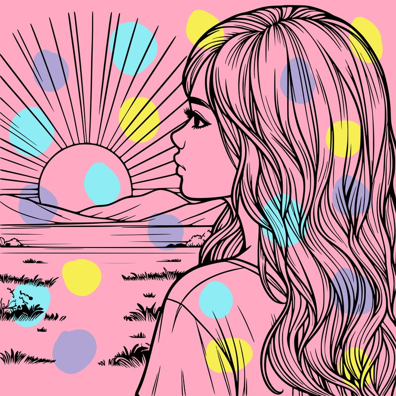 realistic girl staring at sunset