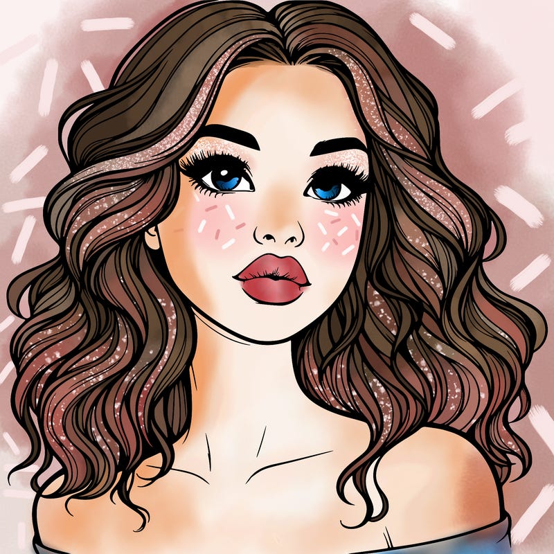realistic girl with wavy hair and lips