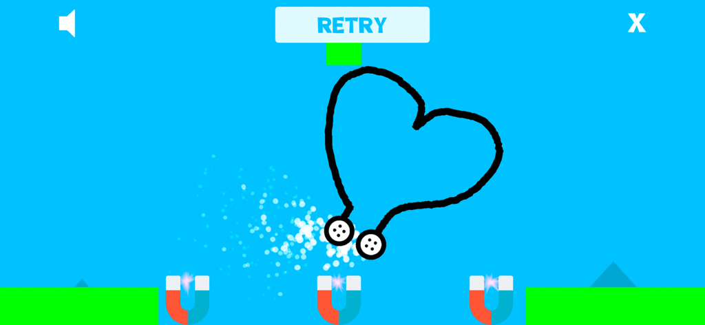 Car Drawing Game - A hand drawn vehicle shape with wheels navigating a physics based puzzle level with magnets