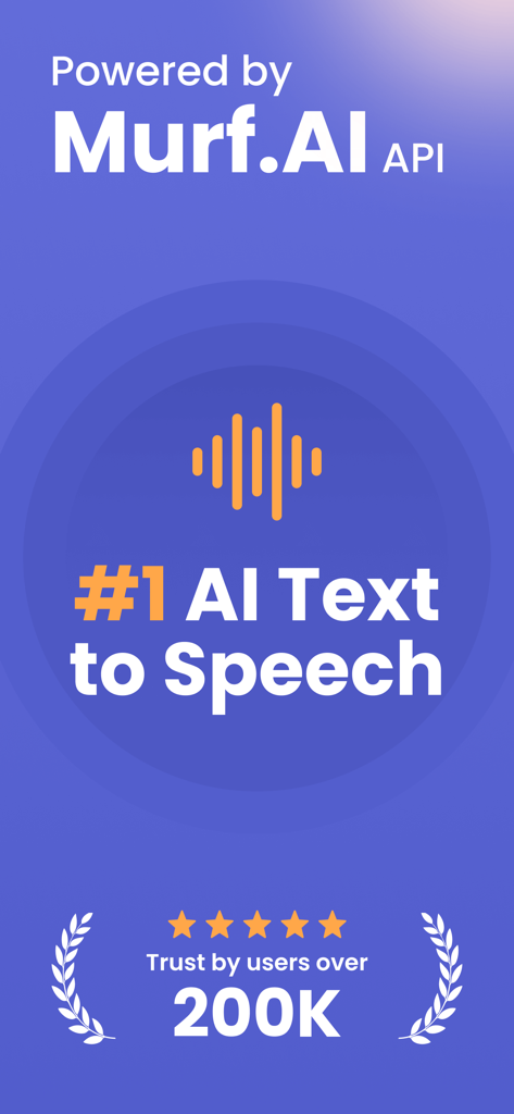 Merfi AI: Text to Speech, TTS - Merfi AI Text to Speech app interface showing Murf AI API integration and user ratings