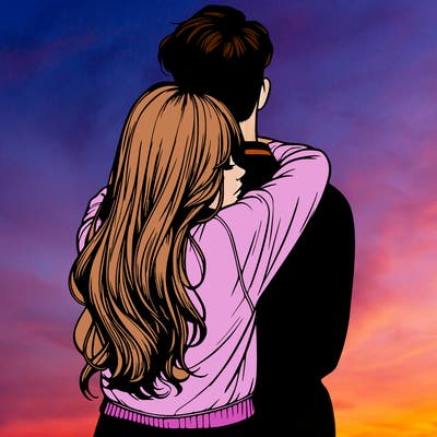 realistic girl hugging boyfriend from back