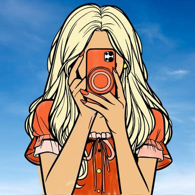 a realistic girl holding her phone taking pictures