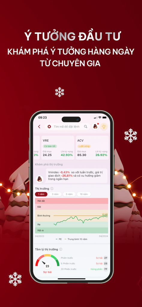 Entrade X by DNSE: Stocks - Pantalla de la aplicación Entrade X que presenta análisis del mercado de valores e ideas de inversión