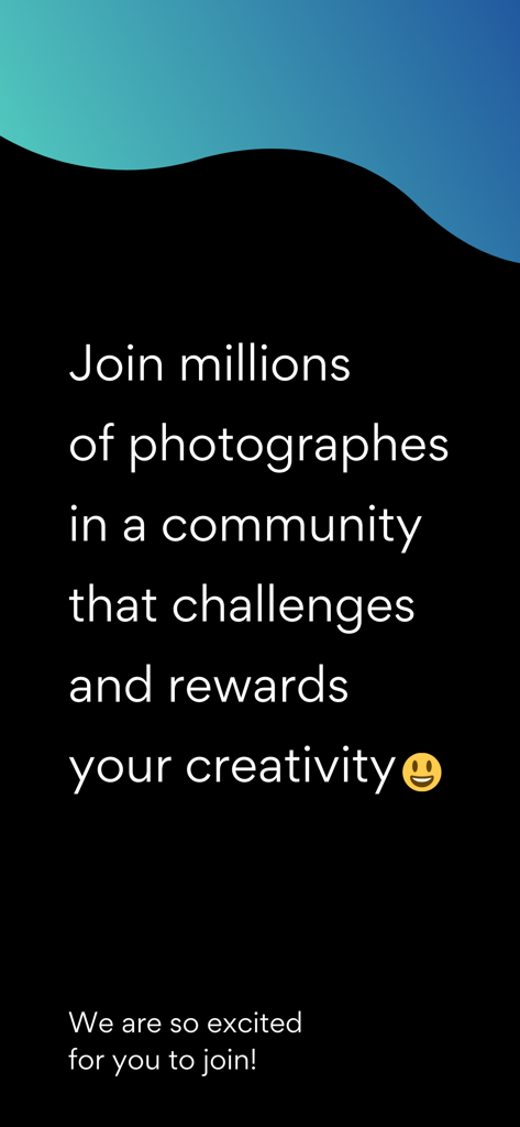 Willkommensbildschirm der VIEWBUG Foto-App, der Nutzer einlädt, der Community beizutreten