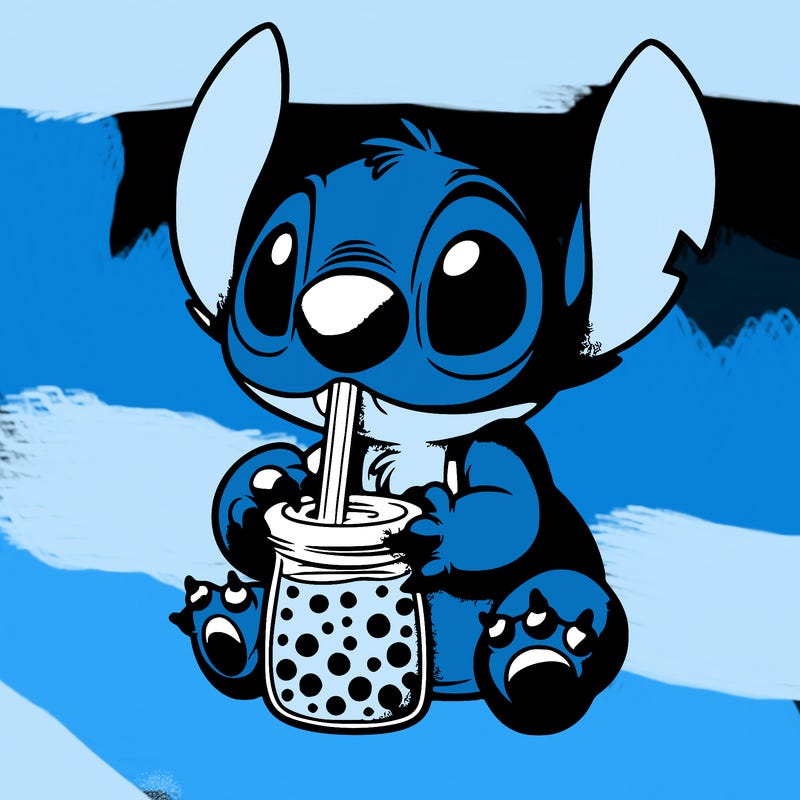 stitch drinking boba tea