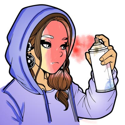 a realistic girl, spray painting