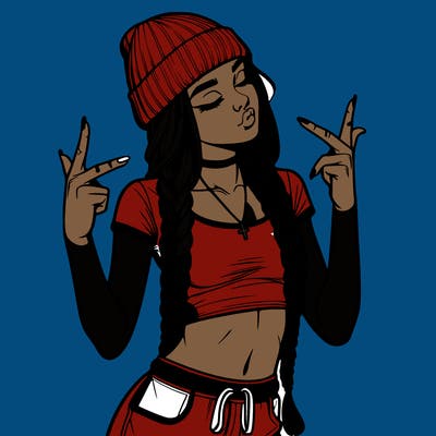 realistic teenage girl with braids and a beanie and crop top doing 🫶🏼