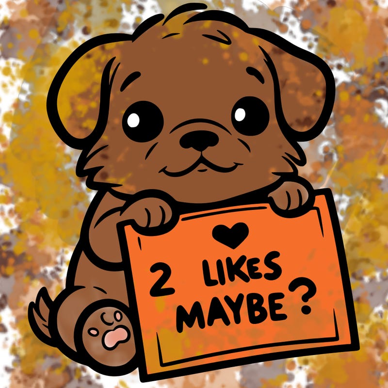 a puppy holding a sign that says 2 likes maybe?