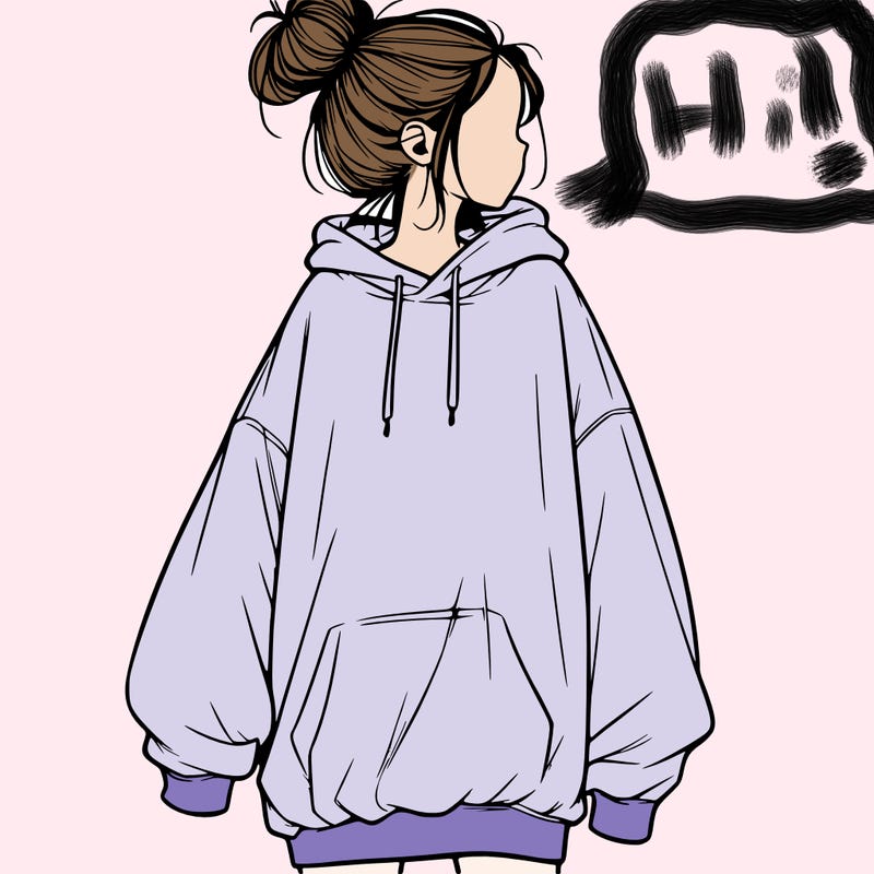 realistic girl with a oversized sweatshirt on and a bun