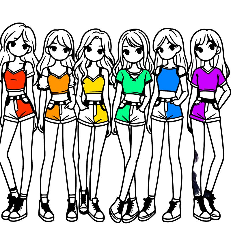 a group of girls wearing crop tops and shorts