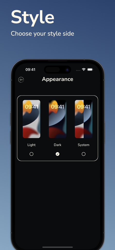 Sunny: Weather Forecast - Sunny Weather Forecast app appearance settings showing light dark and system mode options