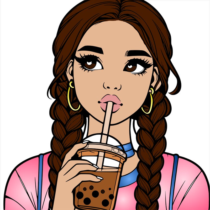 realistic girl with braided hair drinking boba