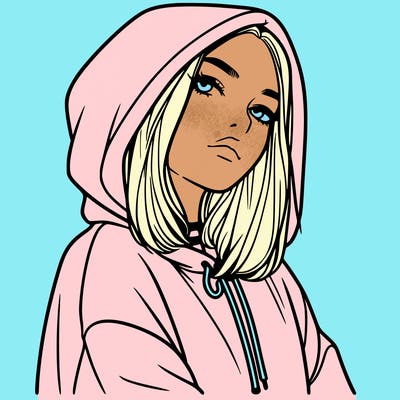 a realistic girl in a hoodie