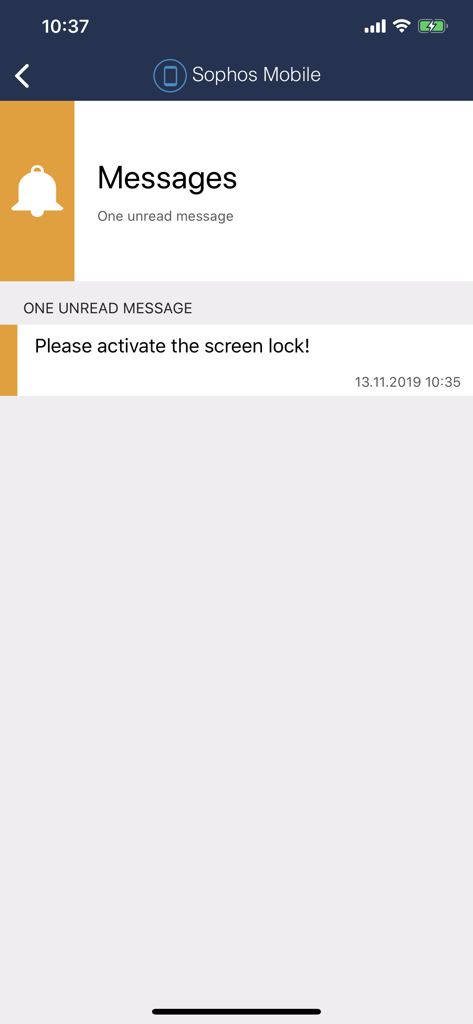 Sophos Mobile Control - Sophos Mobile app notification to activate screen lock for security compliance