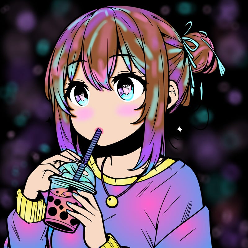 manga character drinking boba