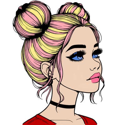 realistic girl with buns on the top of her head