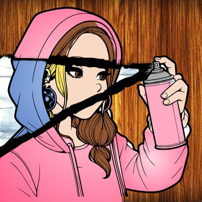 a realistic girl, spray painting