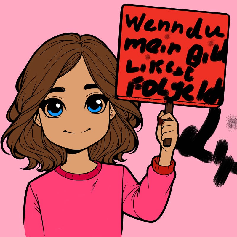 realistic girl holding up a sign