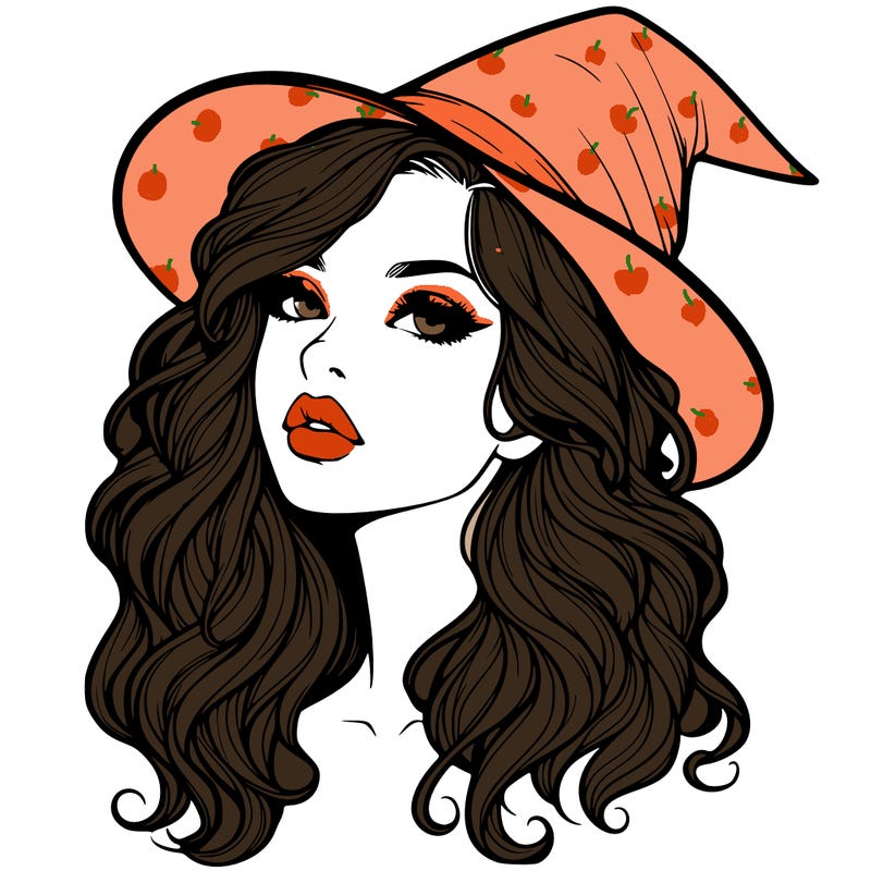 realistic witch girl with wavy hair and lips