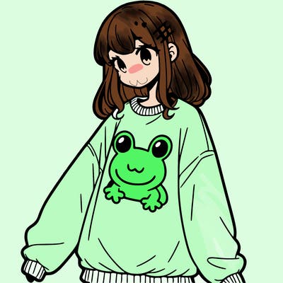 girl wearing frogging sweatshirt