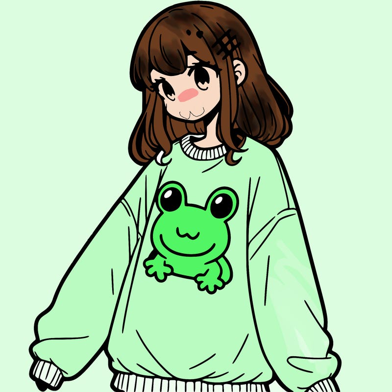 girl wearing frogging sweatshirt