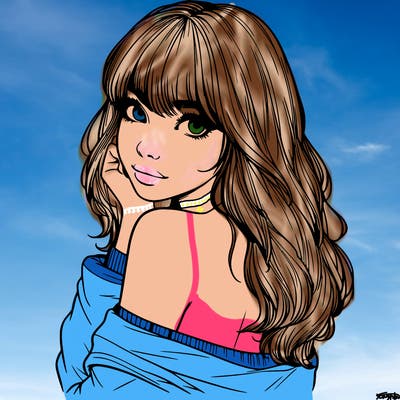 realistic girl with bangs looking over her shoulder