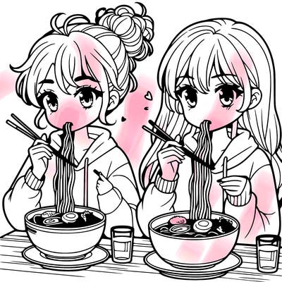 girls eating ramen