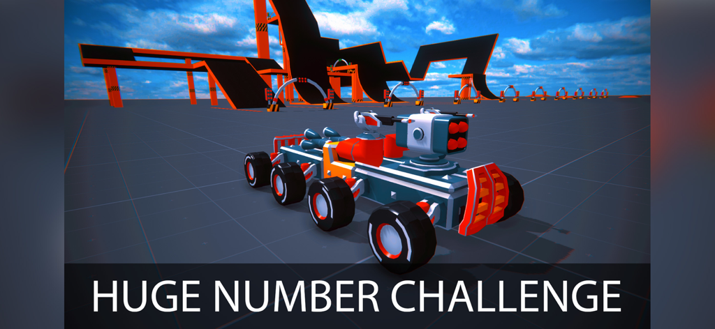 Un véhicule blindé personnalisé avec des tourelles sur un parcours d'obstacles dans Block Tech Sandbox Online