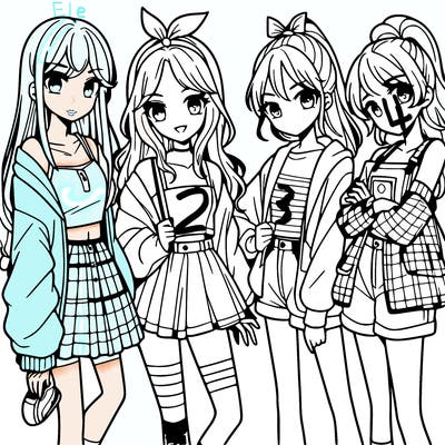 teen manga girls group of 4