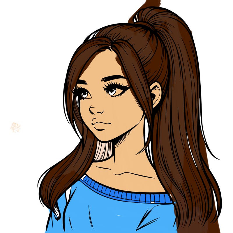 realistic girl with a high ponytail