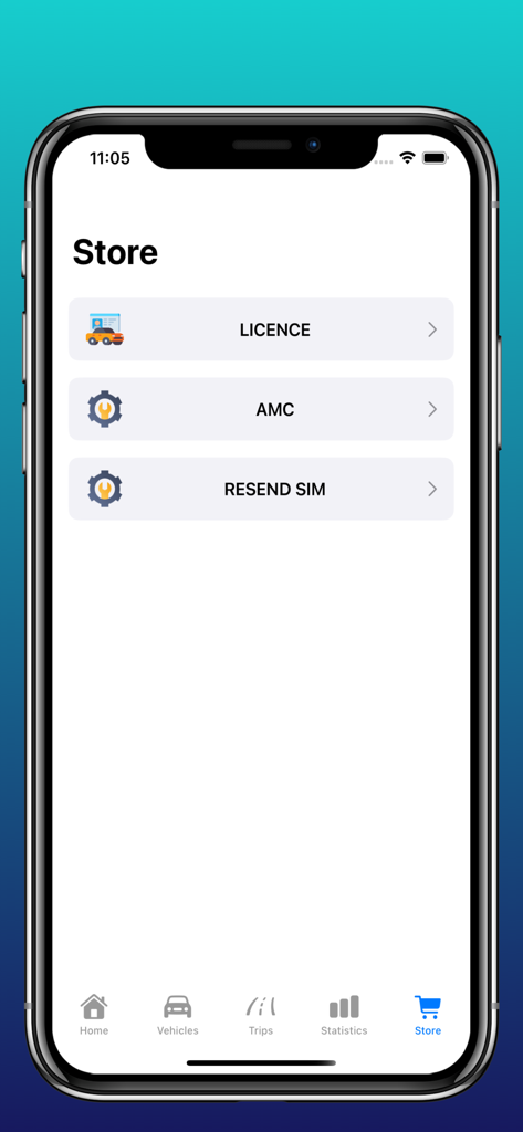 TrackX.io - Tela de gerenciamento de licenças e SIM da loja de aplicativos móveis TrackX para rastreamento de veículos