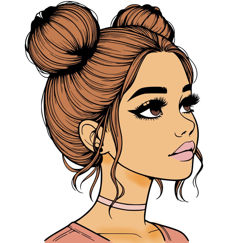 realistic girl with buns on the top of her head