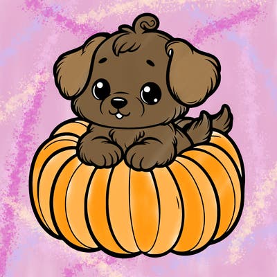 cute little puppy in a pumpkin