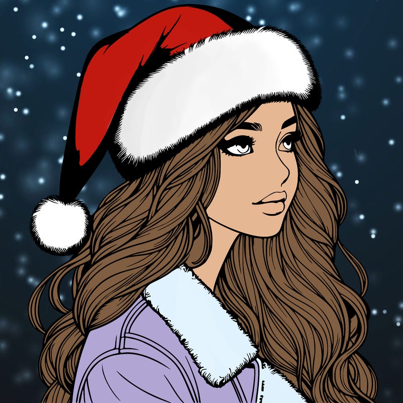 realistic girl in santa hat