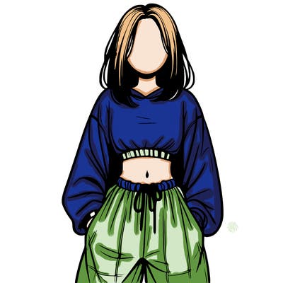 realistic girl faceless with baggy pants and a crop top