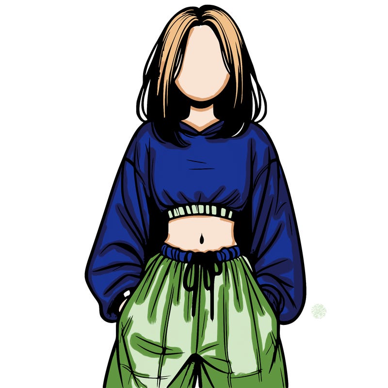 realistic girl faceless with baggy pants and a crop top