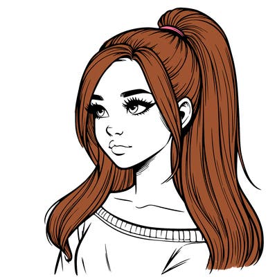 realistic girl with a high ponytail