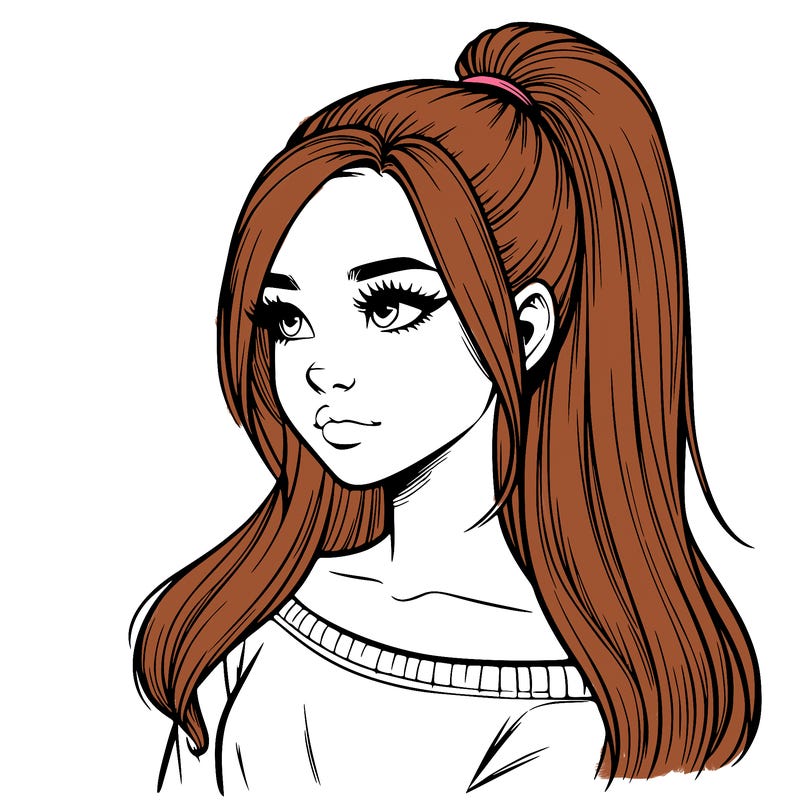 realistic girl with a high ponytail