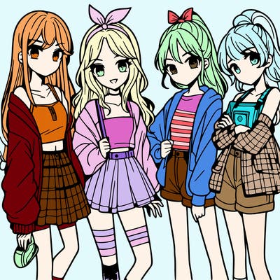 teen manga girls group of 4