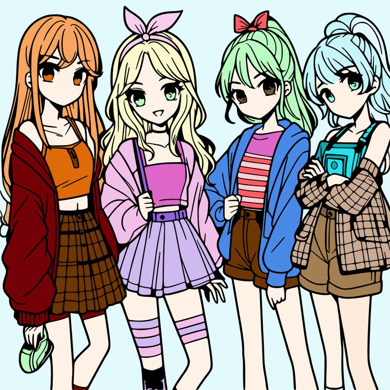 teen manga girls group of 4